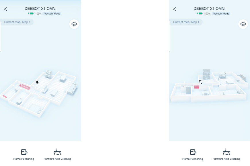 3D map view can be seen in the Ecovacs Deebot X1 OMNI app.